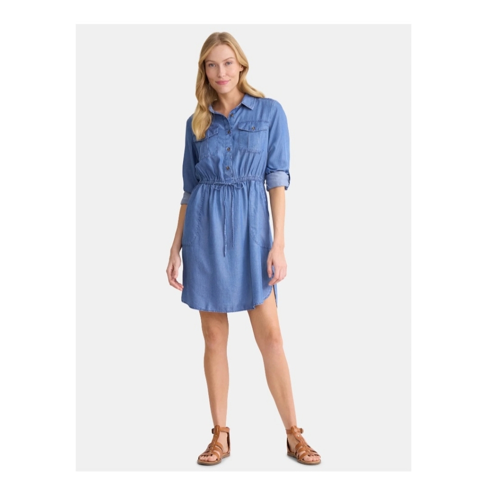 Time and Tru Women's Soft Chambray Utility Shirt Dress